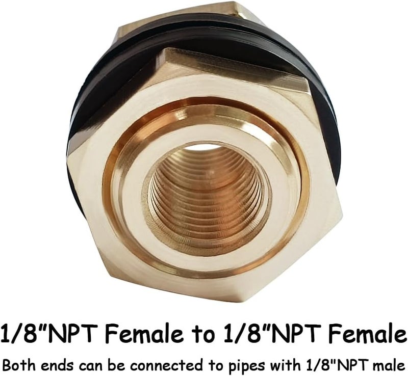 Uenede 1/8" NPT Female Brass Bulkhead Coupler 5/8" Outer Diameter Water Tank Connector Thru-bulk Coupling Pipe Fitting (Pack of 2) - Image 2